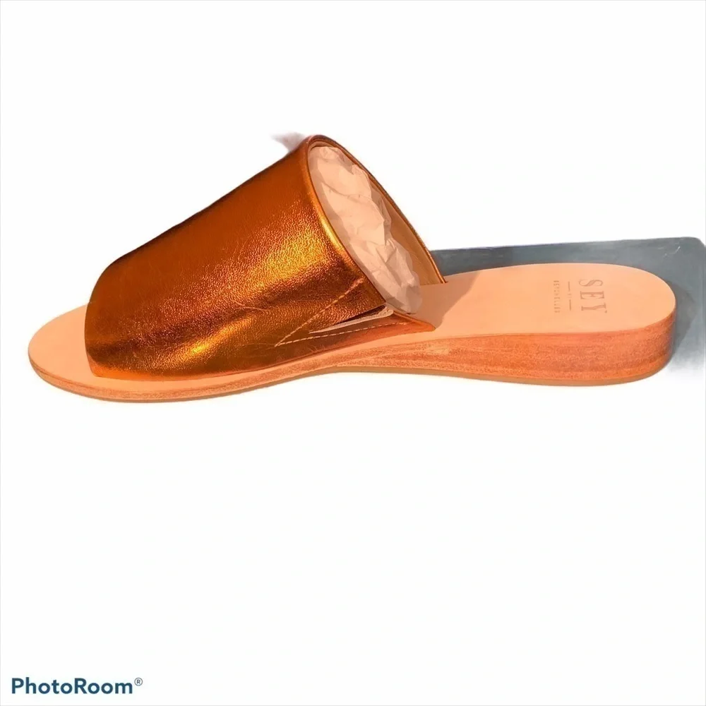 𝅺seychelles Stanza Metallic Orange Slide NWT Size 7